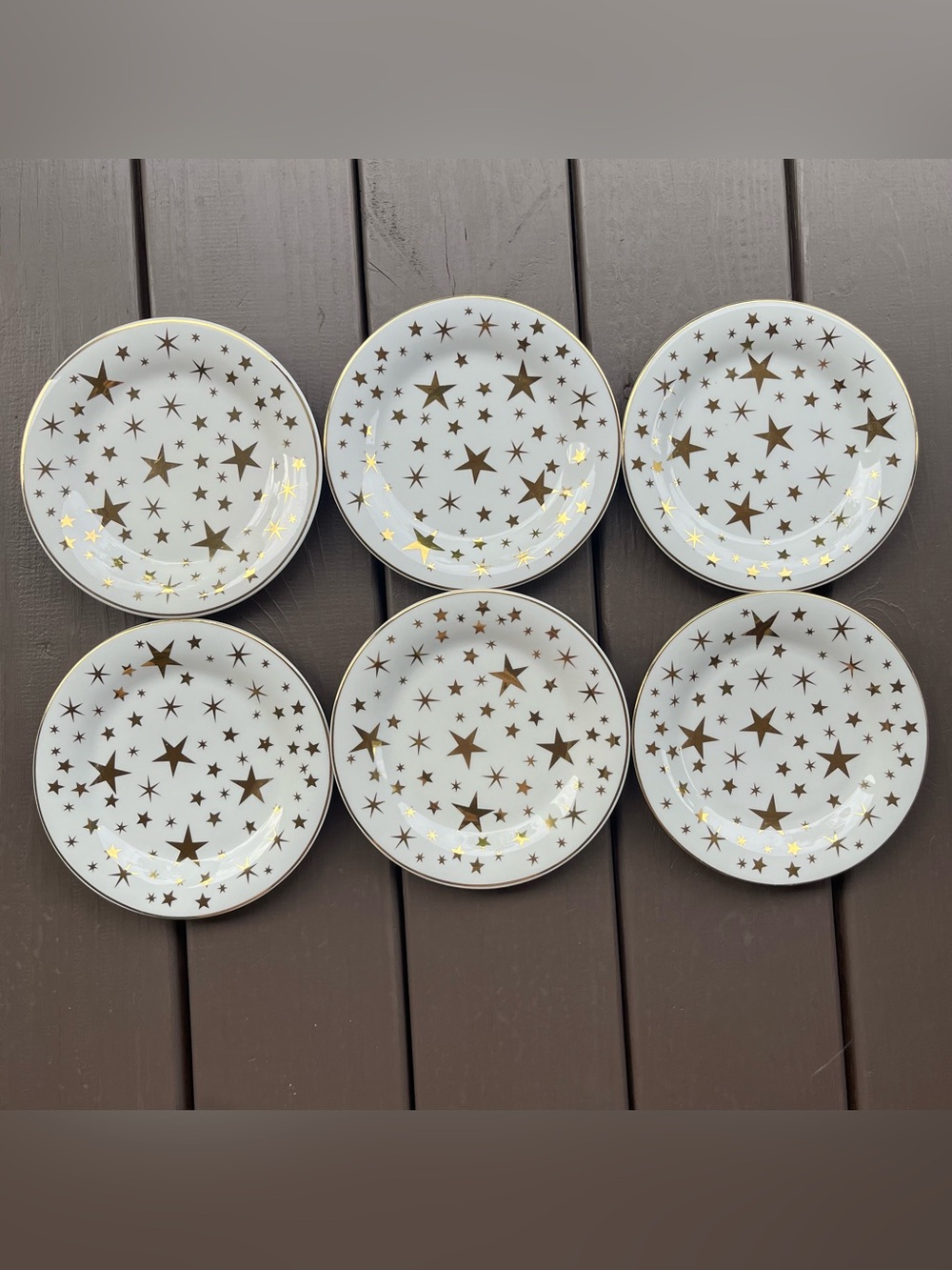 Vintage 1997 Sakura Classic Gold Stars 6 Salad Plate 7.5” Celestial Party Whimsy